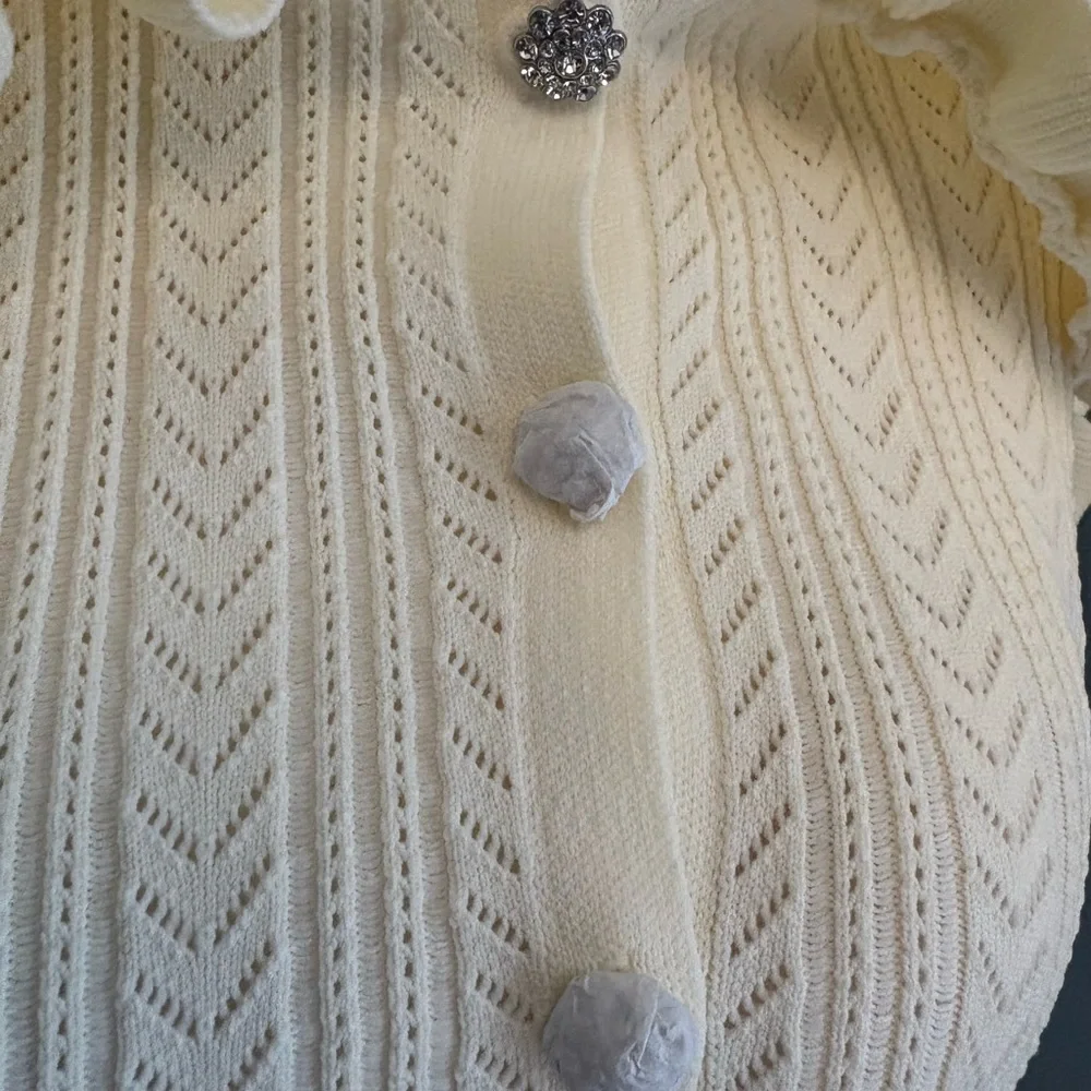 Zara Cream Ruffled Cardigan - Picture 3 of 14